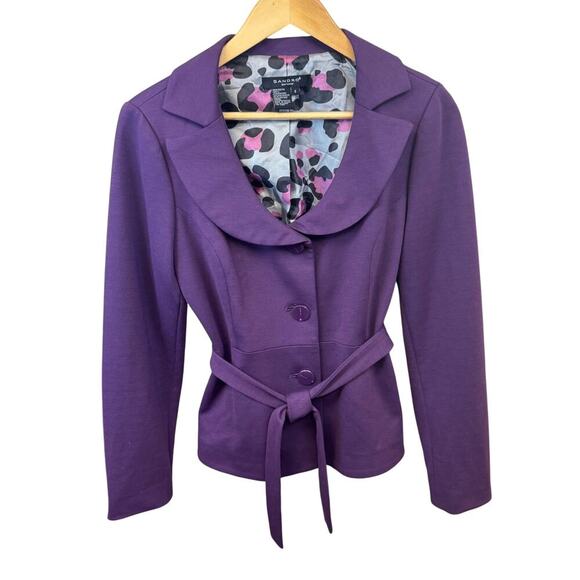 SANDRO Sportswear Purple Collared Blazer Jacket Peplum Belted Women's S - Picture 1 of 6